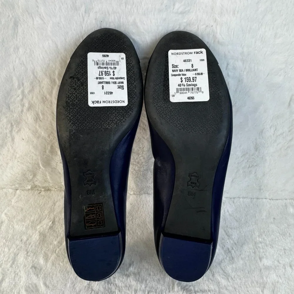 Tory Burch Minnie Cap-Toe Leather Ballet Flat Navy Sea Brillant - Picture 6 of 8